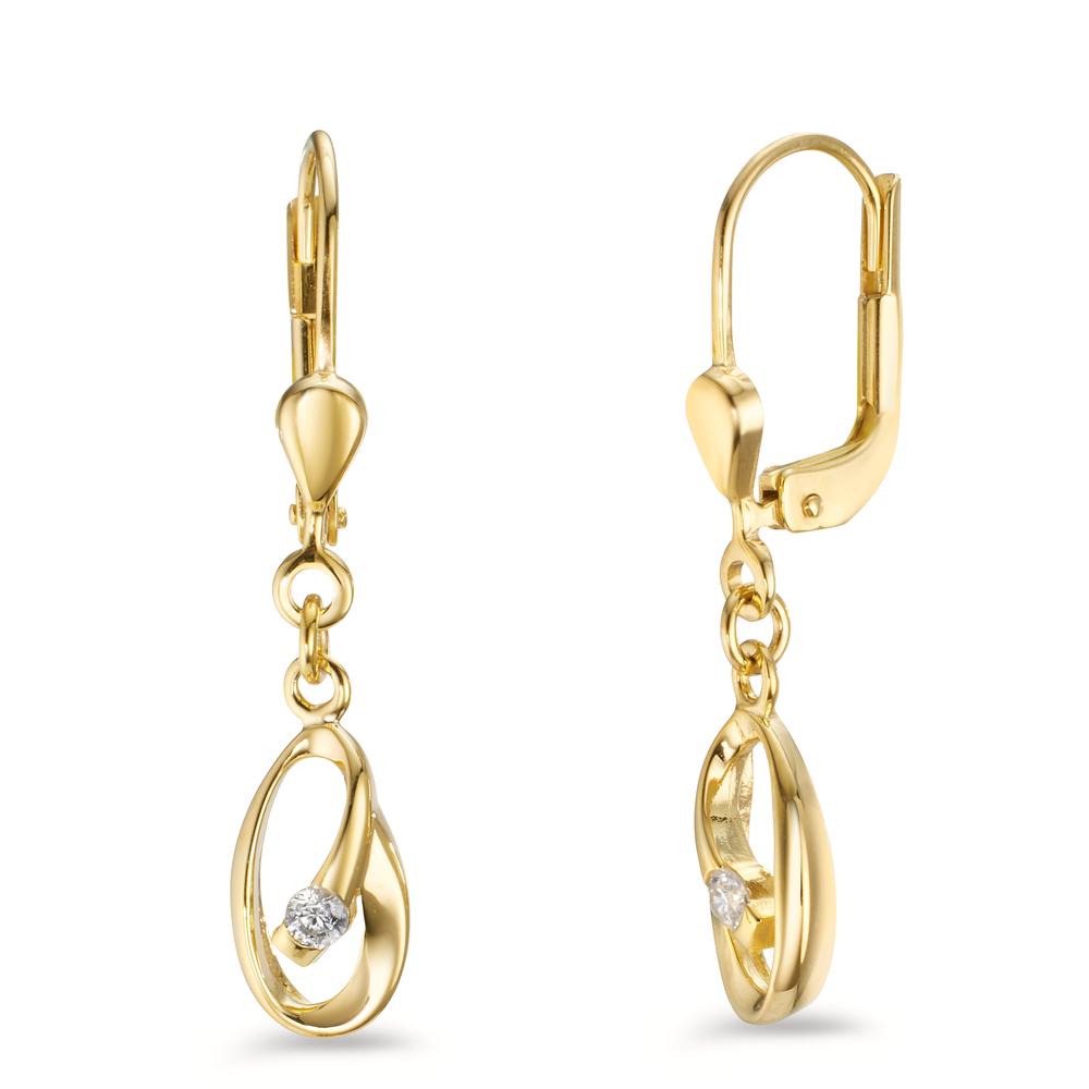 Drop Earrings 9k Yellow Gold Zirconia 2 Stones