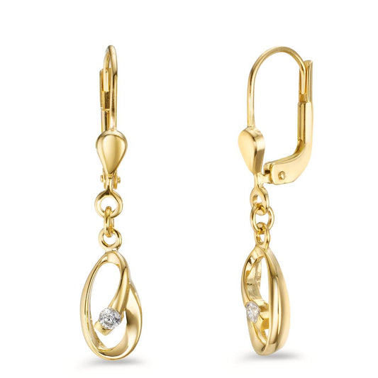 Drop Earrings 9k Yellow Gold Zirconia 2 Stones