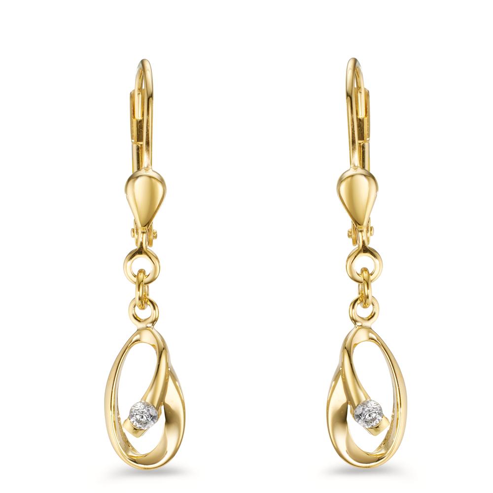 Drop Earrings 9k Yellow Gold Zirconia 2 Stones