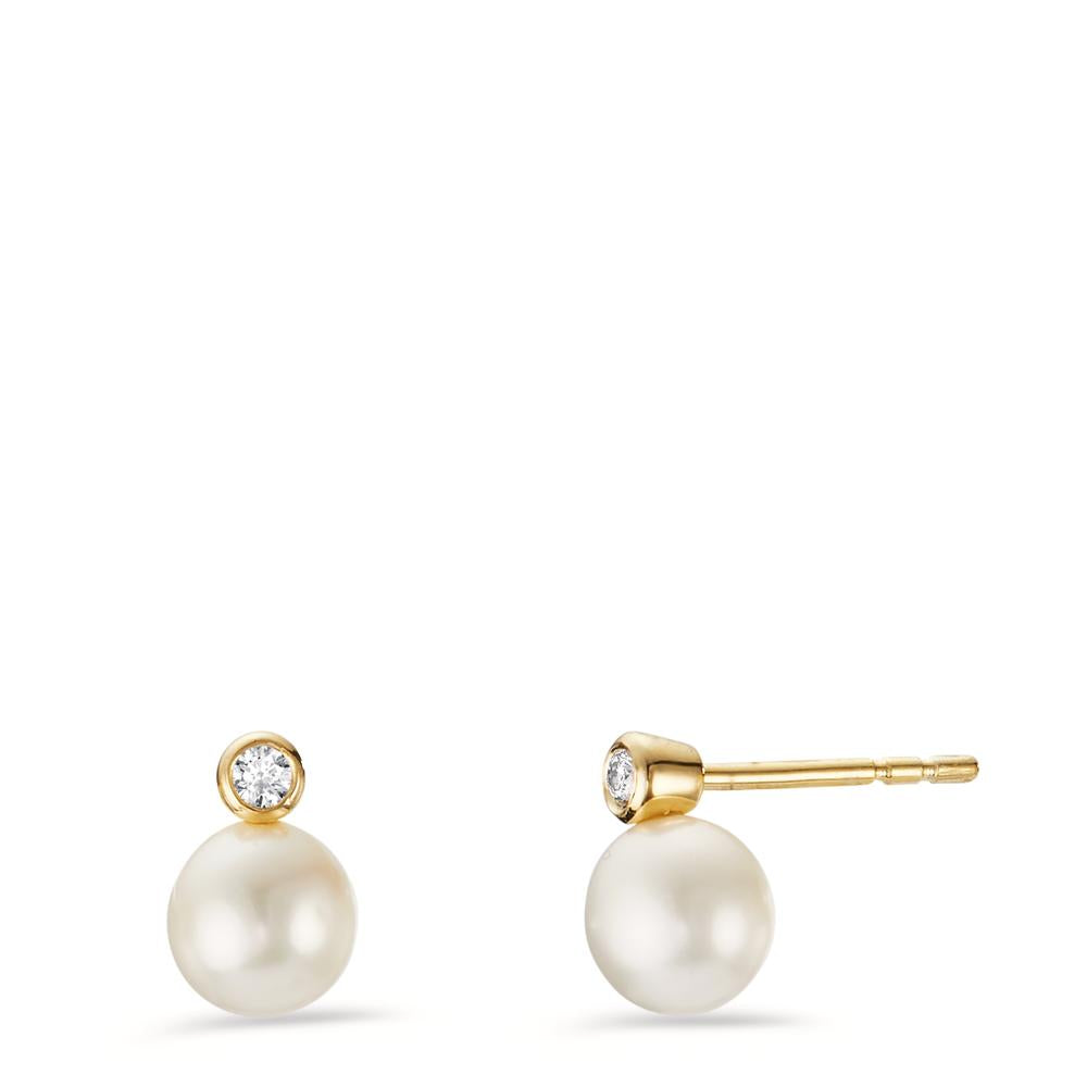 Stud earrings 9k Yellow Gold Zirconia 2 Stones Freshwater pearl