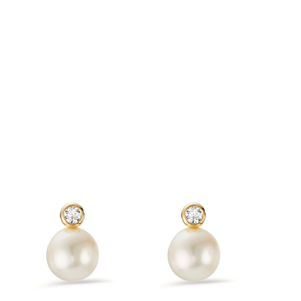 Stud earrings 9k Yellow Gold Zirconia 2 Stones Freshwater pearl