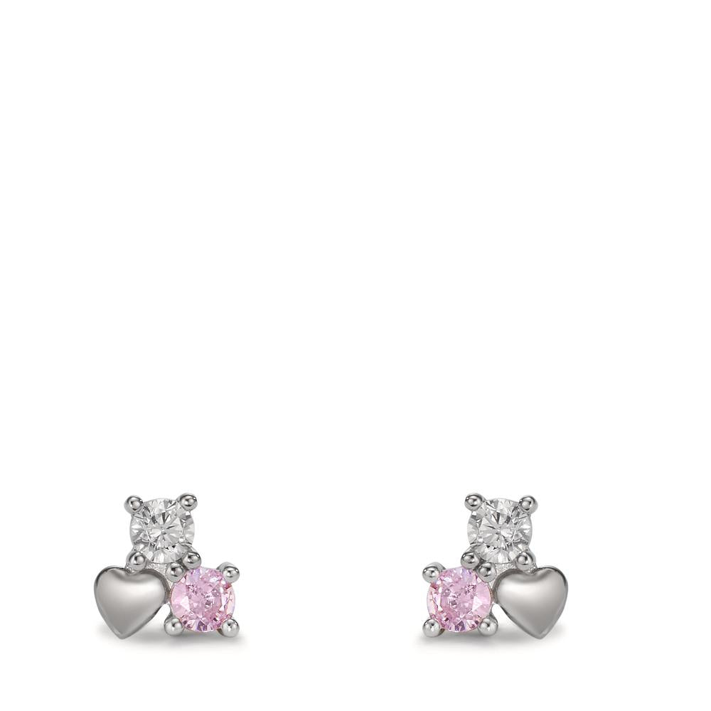 Stud earrings Silver Zirconia 4 Stones Rhodium plated Heart