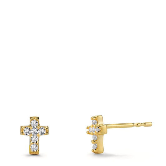 Stud earrings 9k Yellow Gold Zirconia 12 Stones Cross