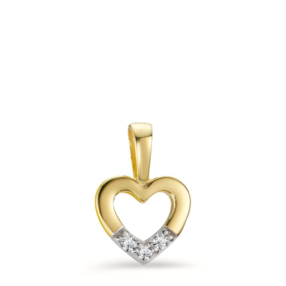 Pendant 9k Yellow Gold Zirconia 3 Stones Heart Ø7.5 mm