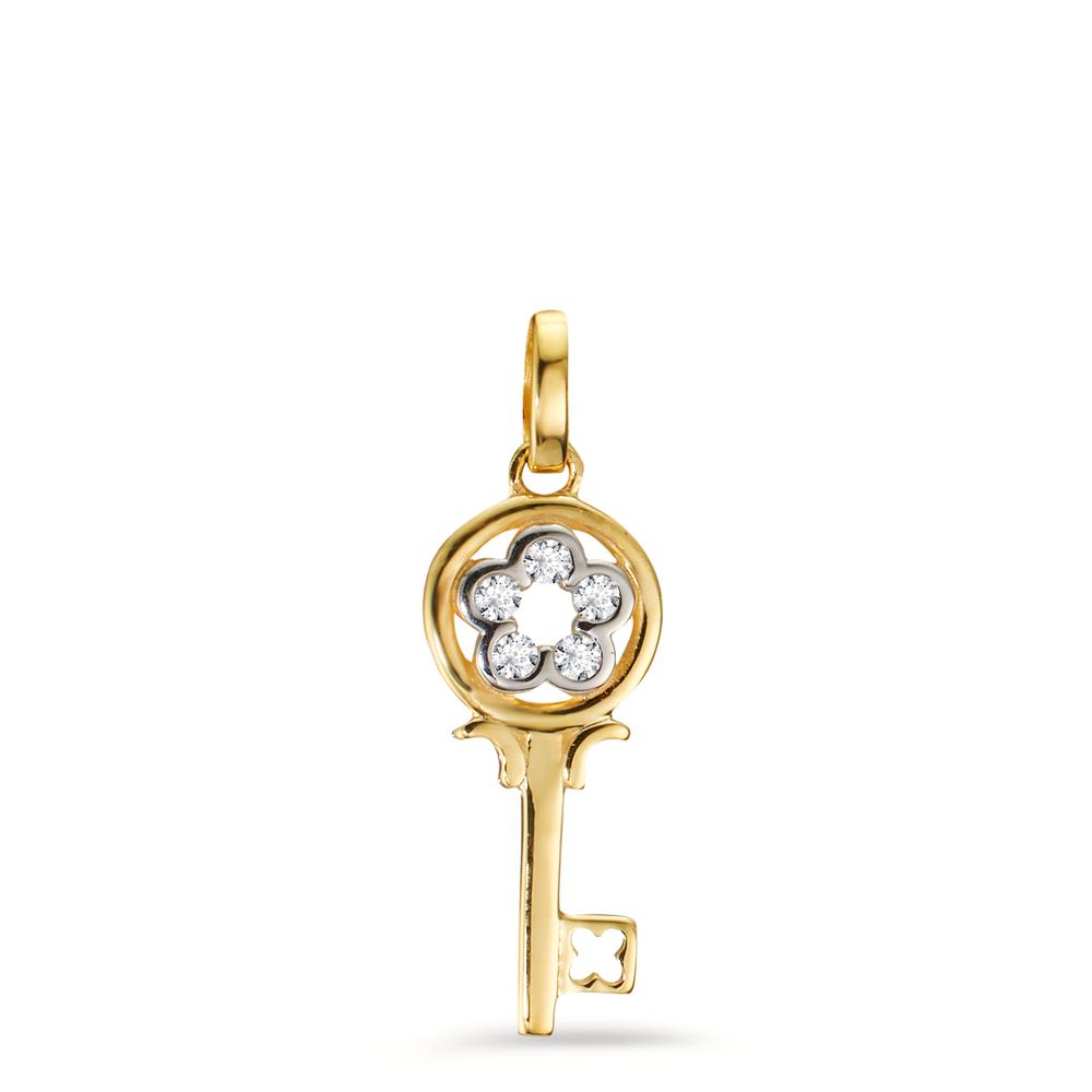 Pendant 9k Yellow Gold Zirconia 5 Stones Key