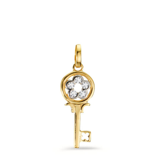 Pendant 9k Yellow Gold Zirconia 5 Stones Key