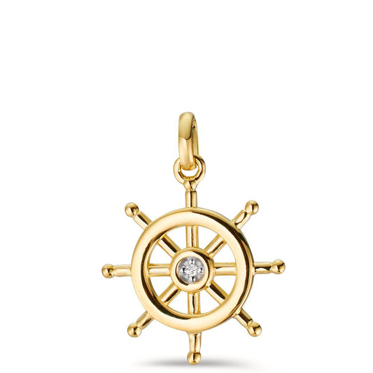 Pendant 9k Yellow Gold Diamond 0.005 ct, p1 Ship's Wheel Ø13.5 mm