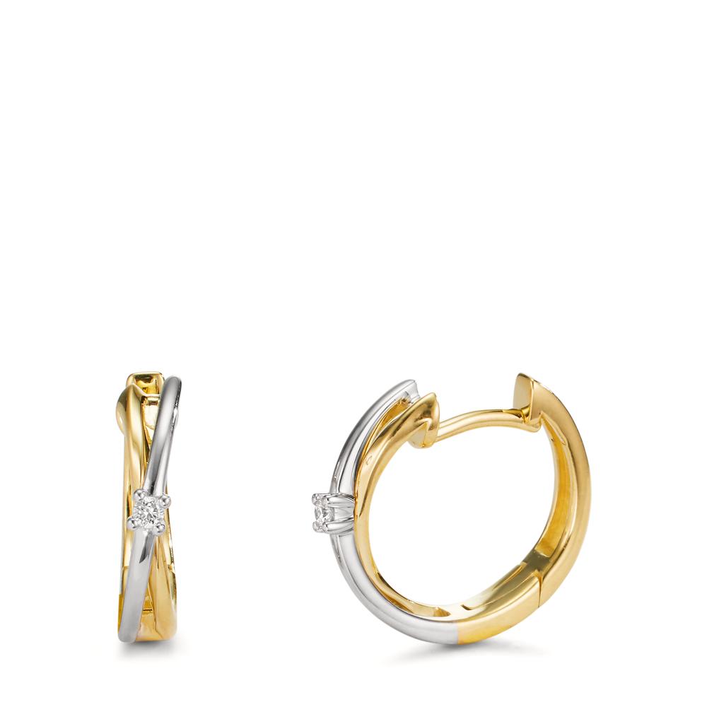 Hinged hoop 9k Yellow Gold, 9k White Gold Diamond 0.03 ct, 2 Stones, w-si