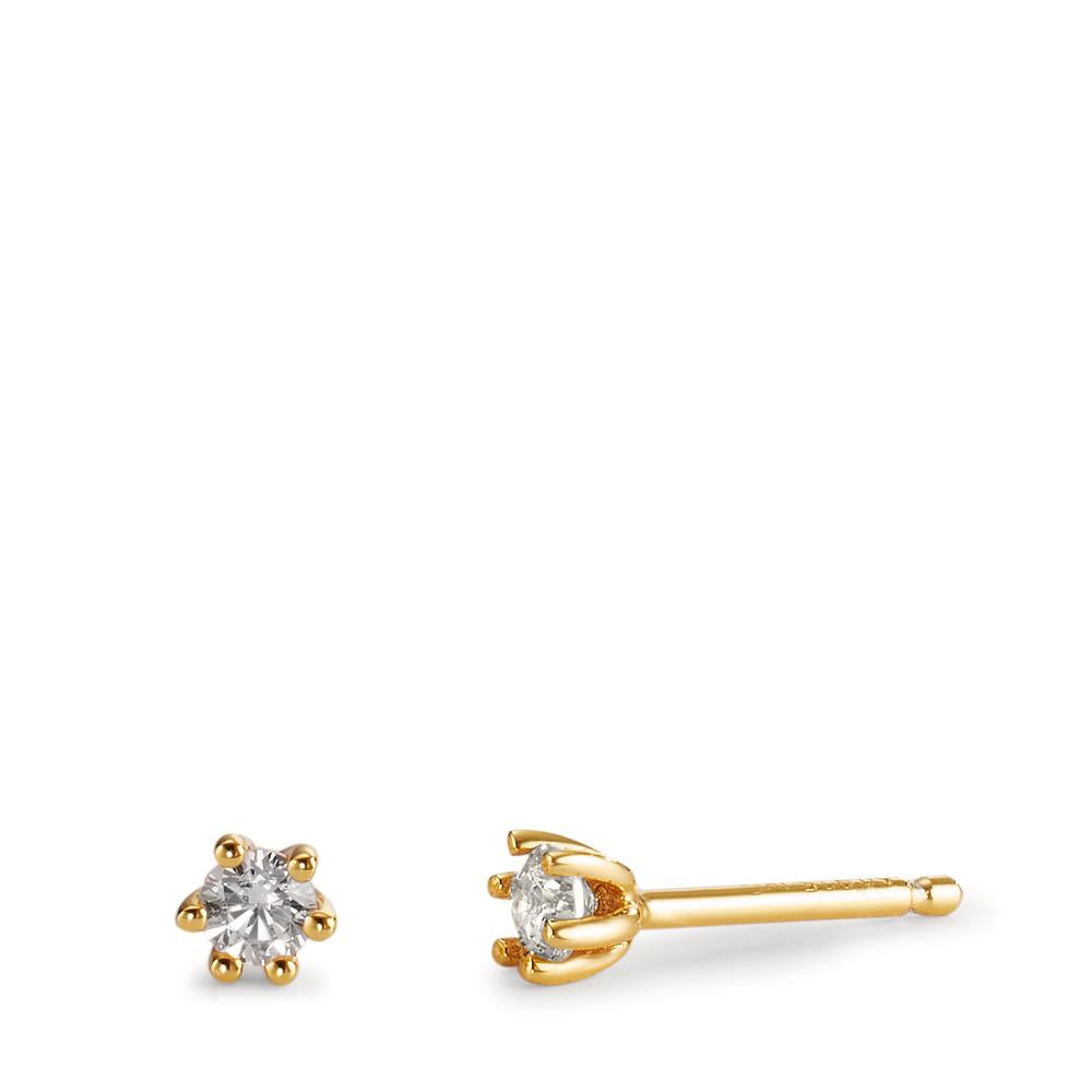 Stud earrings Silver Zirconia 2 Stones Yellow Gold plated Ø3 mm