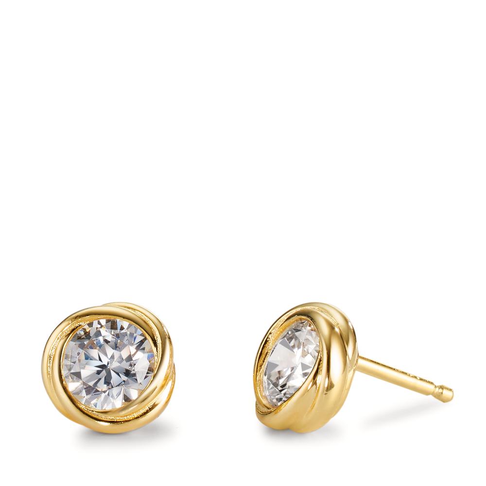 Stud earrings Silver Zirconia 2 Stones Yellow Gold plated Ø8 mm