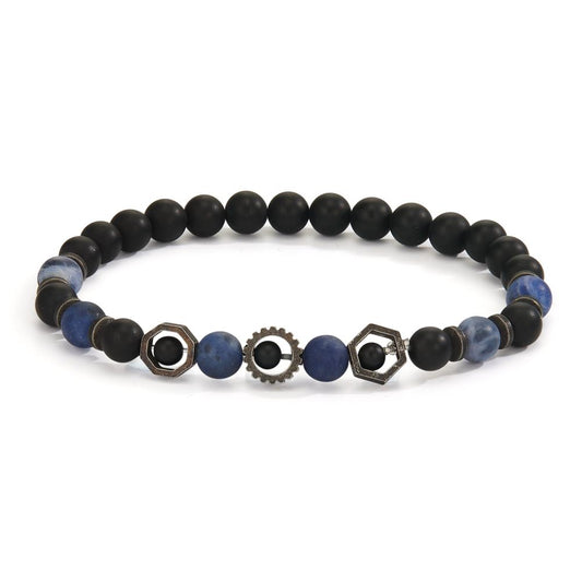 Bracelet Stainless steel Sodalite, Agate Black IP coated 19 cm Ø6.5 mm