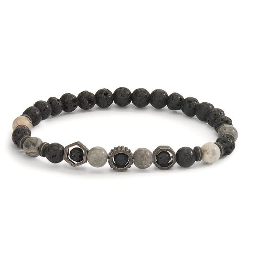 Bracelet Stainless steel Jasper, Lava Black IP coated 19 cm Ø6.5 mm