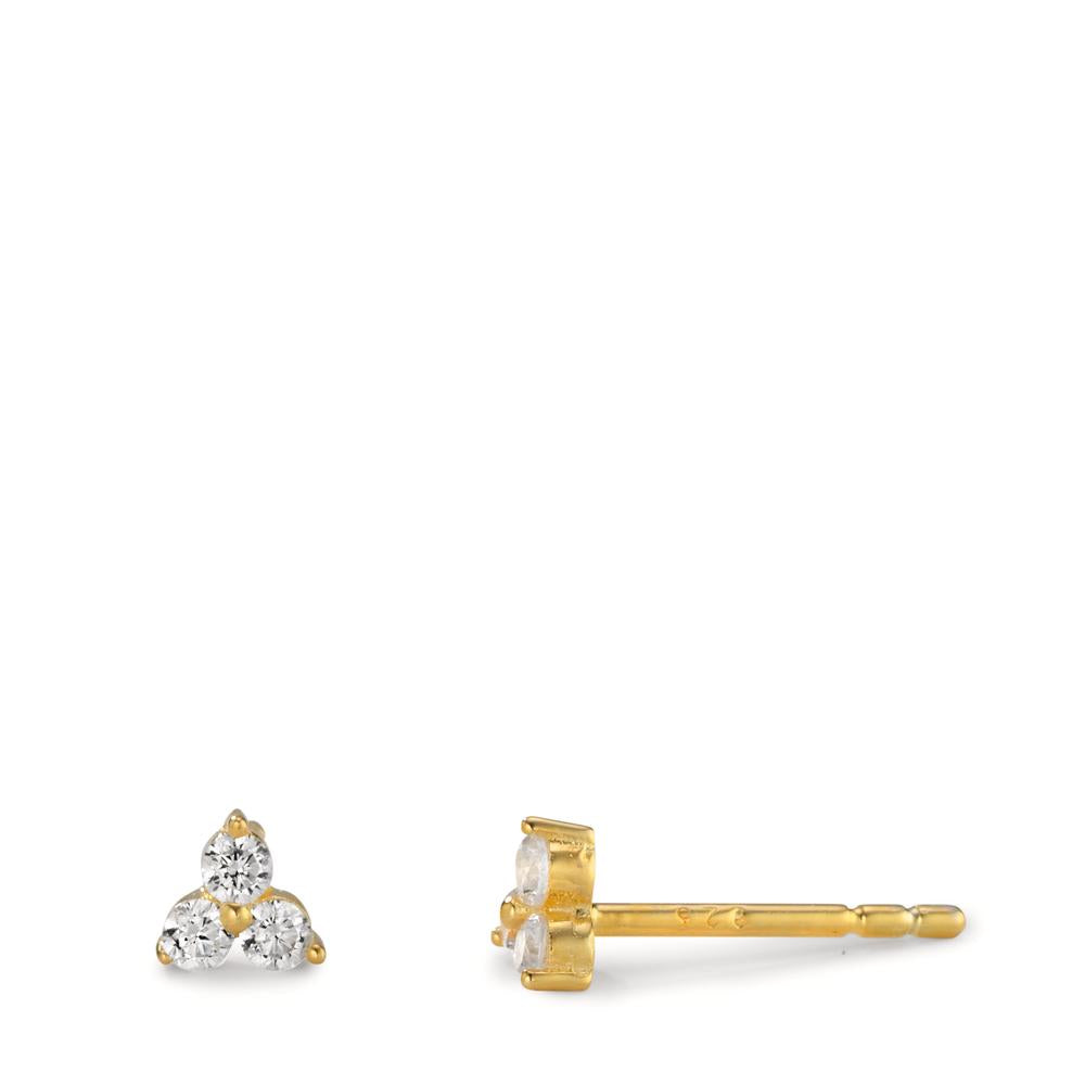 Stud earrings Silver Zirconia 6 Stones Yellow Gold plated Ø4 mm