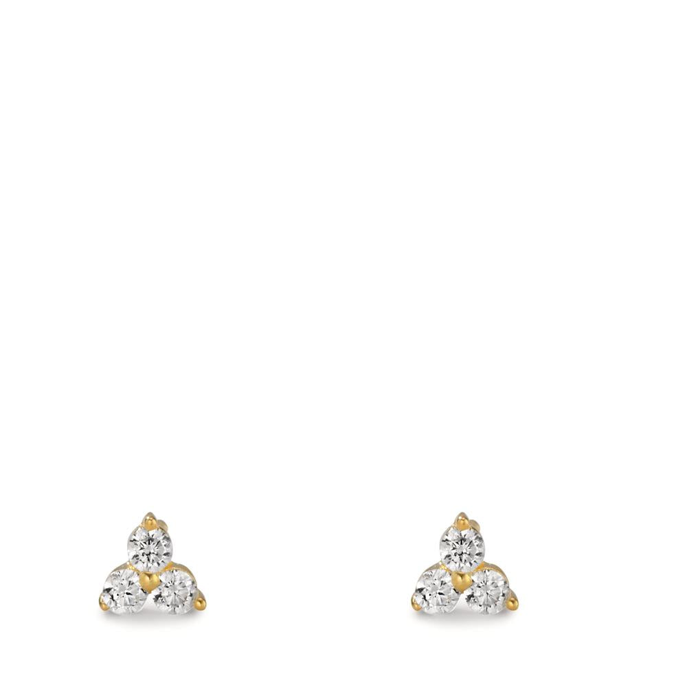 Stud earrings Silver Zirconia 6 Stones Yellow Gold plated Ø4 mm