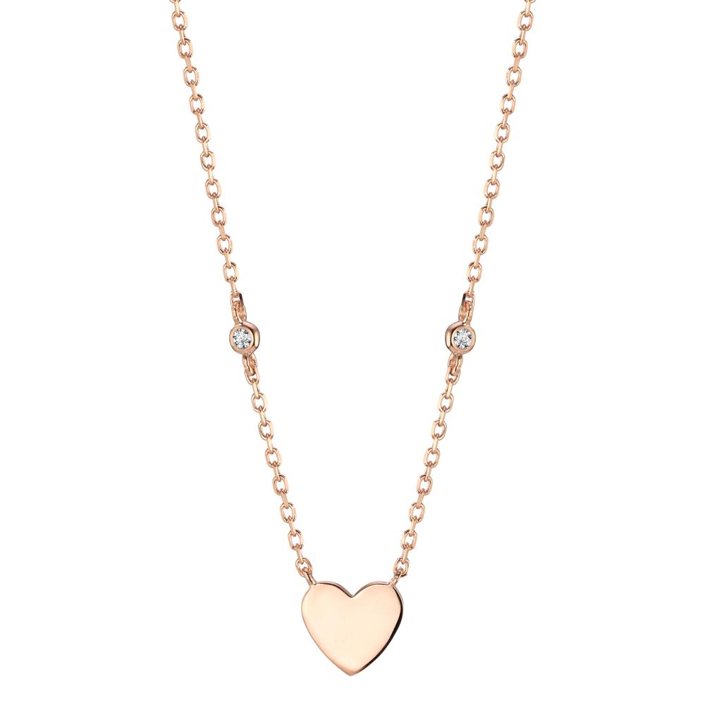 Necklace Silver Zirconia 2 Stones Rose Gold plated Heart 30-34 cm