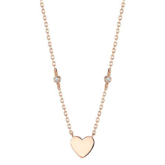 Necklace Silver Zirconia 2 Stones Rose Gold plated Heart 30-34 cm