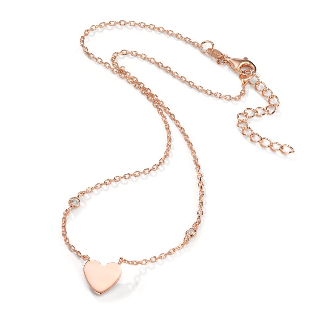 Necklace Silver Zirconia 2 Stones Rose Gold plated Heart 30-34 cm