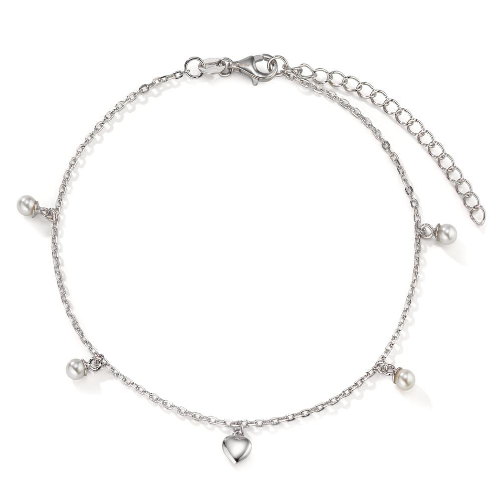 Anklet Silver Rhodium plated Shining pearls Heart 21-26 cm