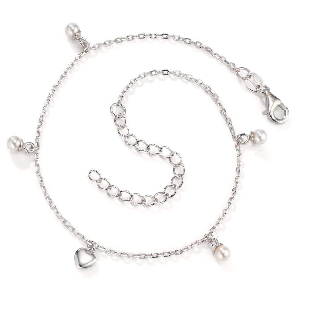 Anklet Silver Rhodium plated Shining pearls Heart 21-26 cm