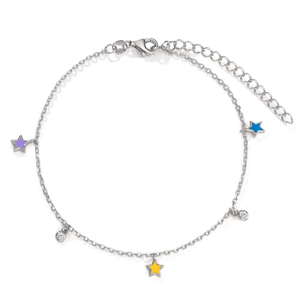 Anklet Silver Zirconia 2 Stones Rhodium plated Star 21-26 cm