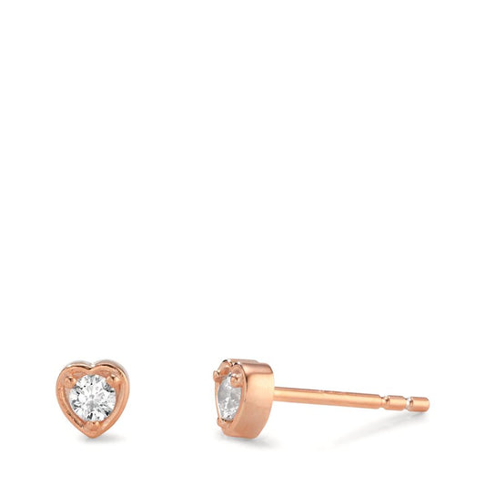 Stud earrings Silver Zirconia 2 Stones Rose Gold plated Heart Ø4.5 mm