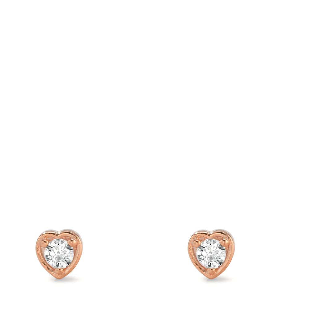 Stud earrings Silver Zirconia 2 Stones Rose Gold plated Heart Ø4.5 mm