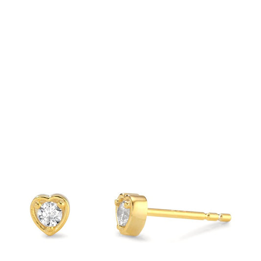 Stud earrings Silver Zirconia 2 Stones Yellow Gold plated Heart Ø4.5 mm