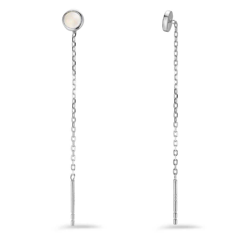 Threader Earrings Silver Rhodium plated Mother of pearl Ø5 mm