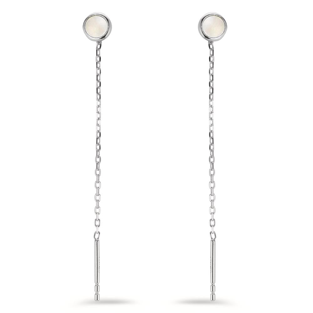 Threader Earrings Silver Rhodium plated Mother of pearl Ø5 mm