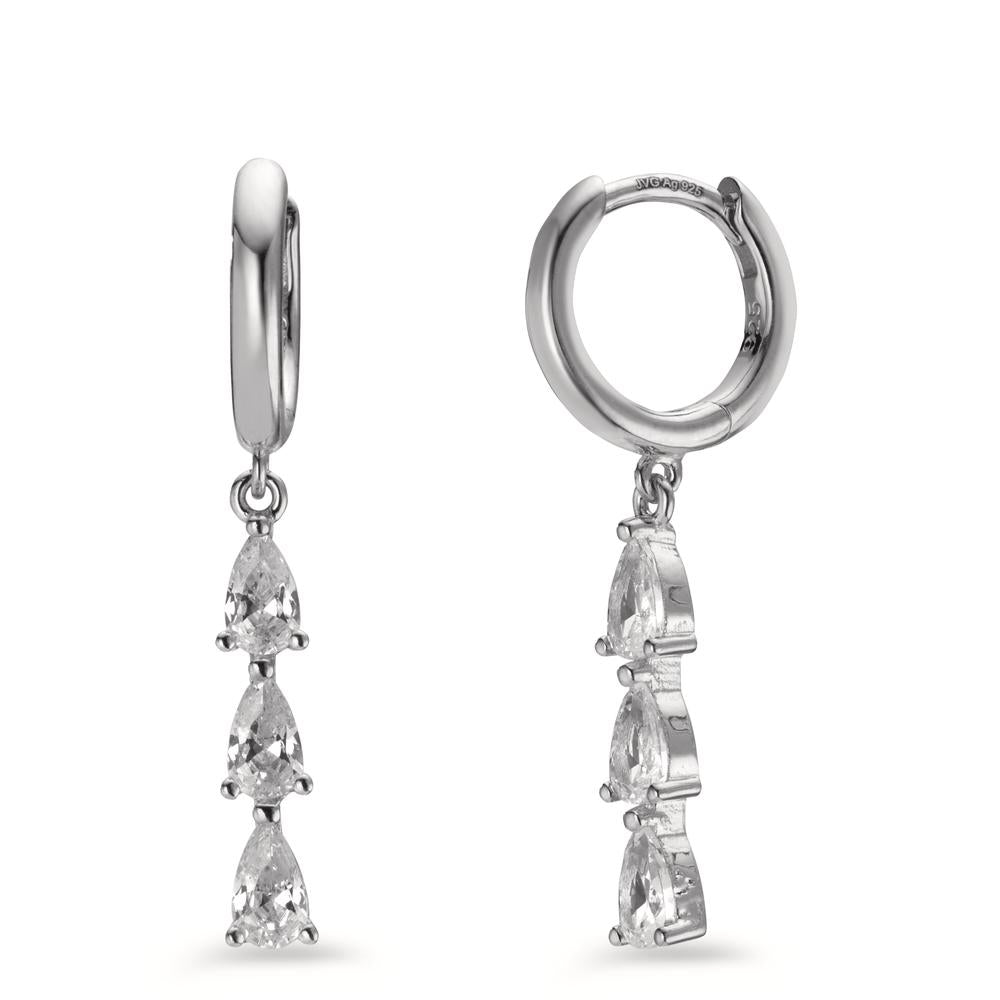 Hinged hoop Silver Zirconia 6 Stones Rhodium plated