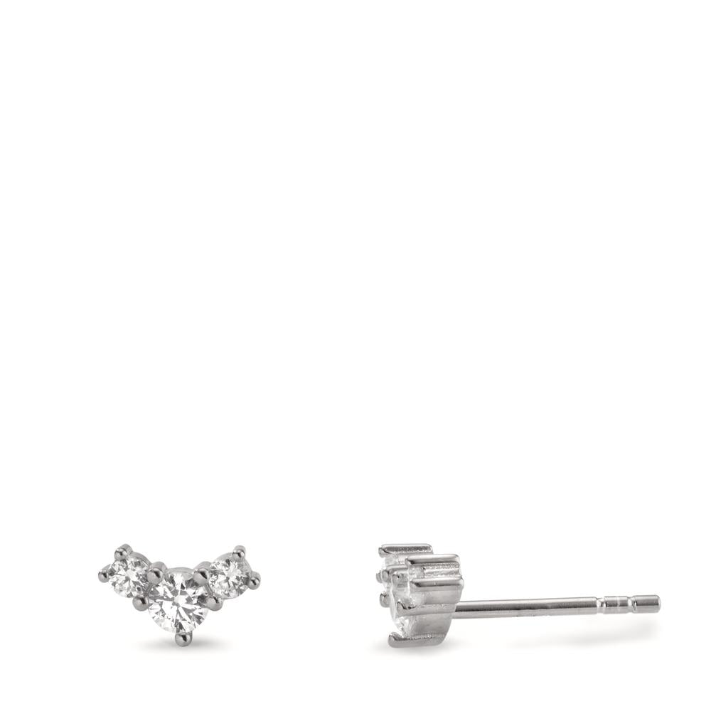 Stud earrings Silver Zirconia 6 Stones Rhodium plated