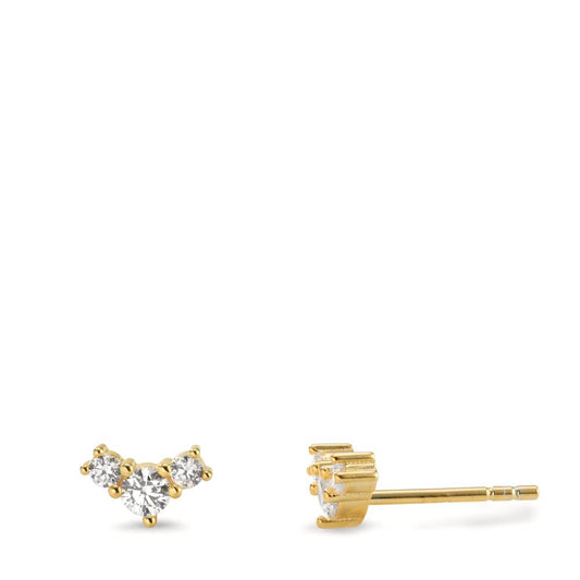 Stud earrings Silver Zirconia 6 Stones Yellow Gold plated