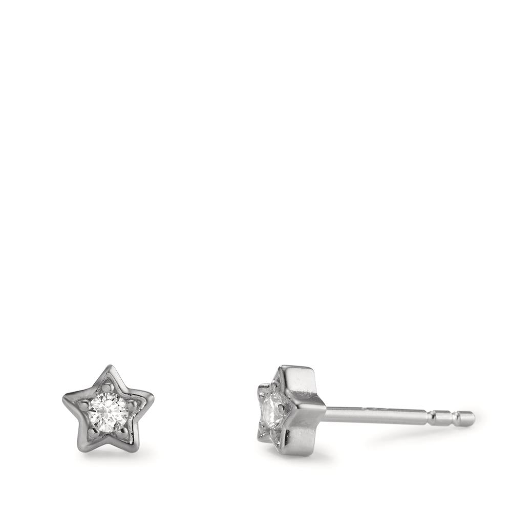 Stud earrings Silver Zirconia 2 Stones Rhodium plated Star Ø5 mm