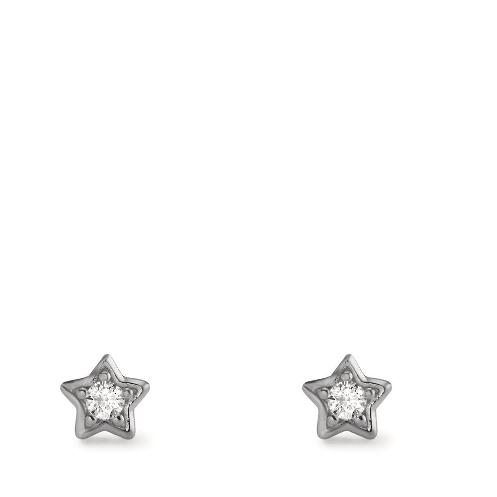 Stud earrings Silver Zirconia 2 Stones Rhodium plated Star Ø5 mm