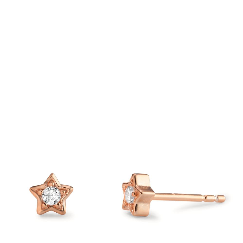 Stud earrings Silver Zirconia 2 Stones Rose Gold plated Star Ø5 mm