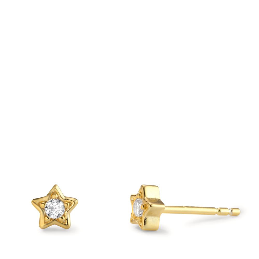 Stud earrings Silver Zirconia 2 Stones Yellow Gold plated Star Ø5 mm