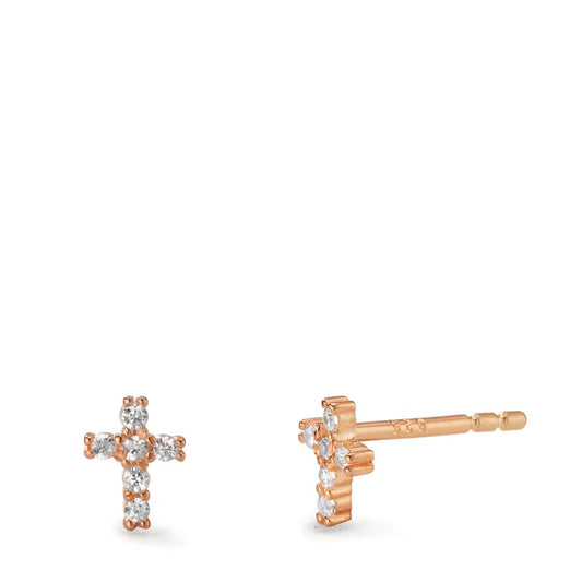 Stud earrings Silver Zirconia 12 Stones Rose Gold plated Cross