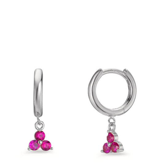 Hinged hoop Silver Zirconia Pink, 6 Stones Rhodium plated