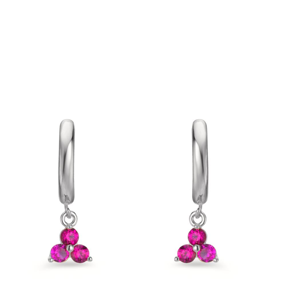 Hinged hoop Silver Zirconia Pink, 6 Stones Rhodium plated