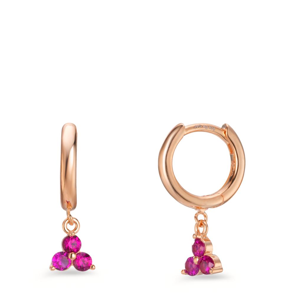 Hinged hoop Silver Zirconia Pink, 6 Stones Rose Gold plated