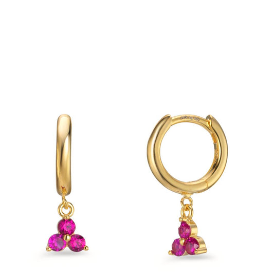 Hinged hoop Silver Zirconia Pink, 6 Stones Yellow Gold plated