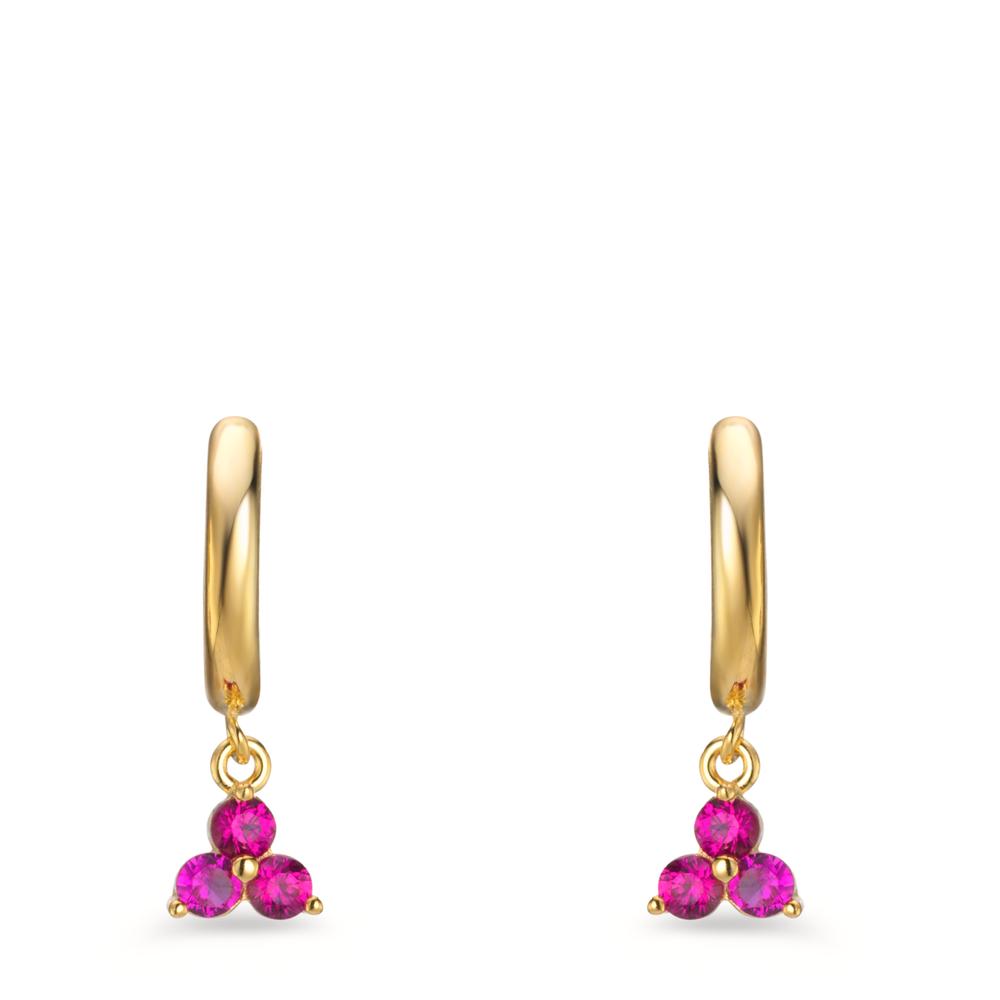 Hinged hoop Silver Zirconia Pink, 6 Stones Yellow Gold plated