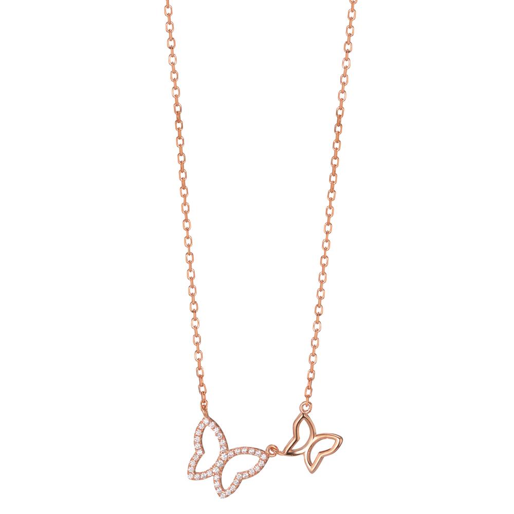 Necklace Silver Zirconia Rose Gold plated Butterfly 40-45 cm