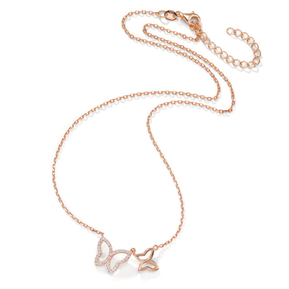 Necklace Silver Zirconia Rose Gold plated Butterfly 40-45 cm