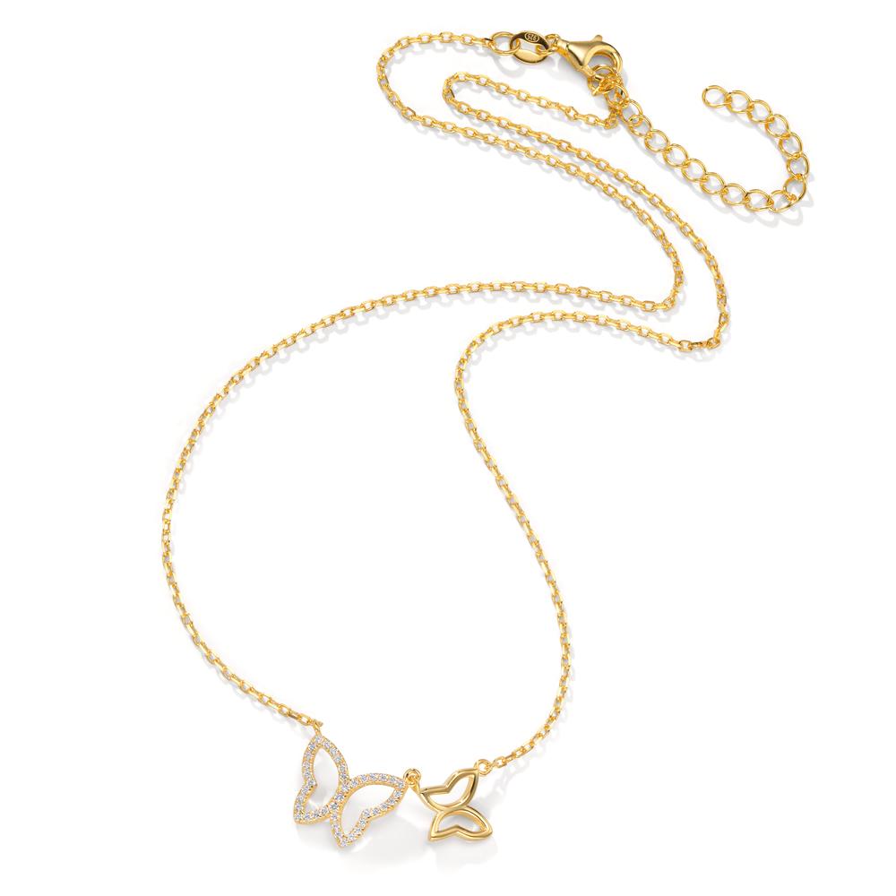 Necklace Silver Zirconia Yellow Gold plated Butterfly 40-45 cm