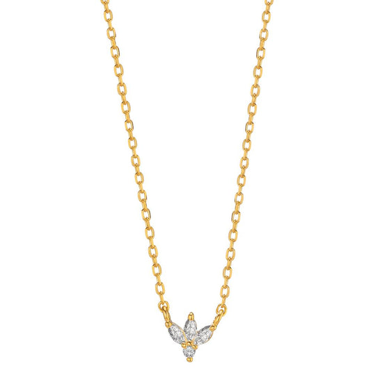 Necklace Silver Zirconia 4 Stones Yellow Gold plated 38-42 cm