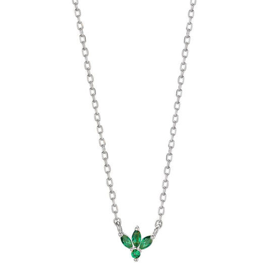 Necklace Silver Zirconia Green, 4 Stones Rhodium plated 38-42 cm