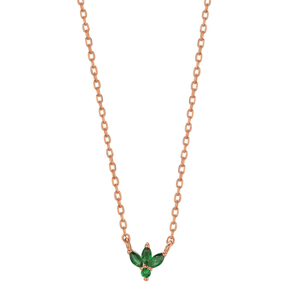 Necklace Silver Zirconia Green, 4 Stones Rose Gold plated 38-42 cm