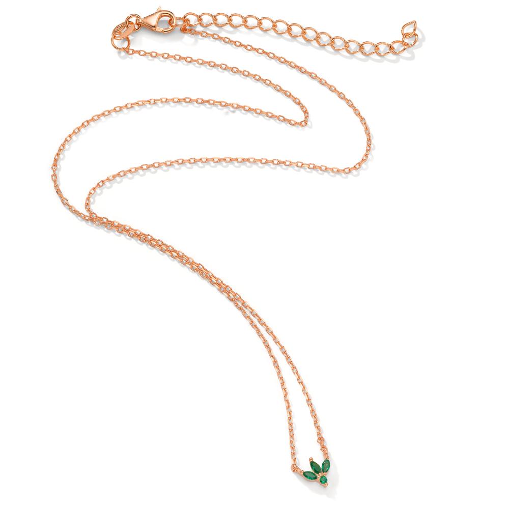 Necklace Silver Zirconia Green, 4 Stones Rose Gold plated 38-42 cm