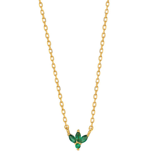 Necklace Silver Zirconia Green, 4 Stones Yellow Gold plated 38-42 cm